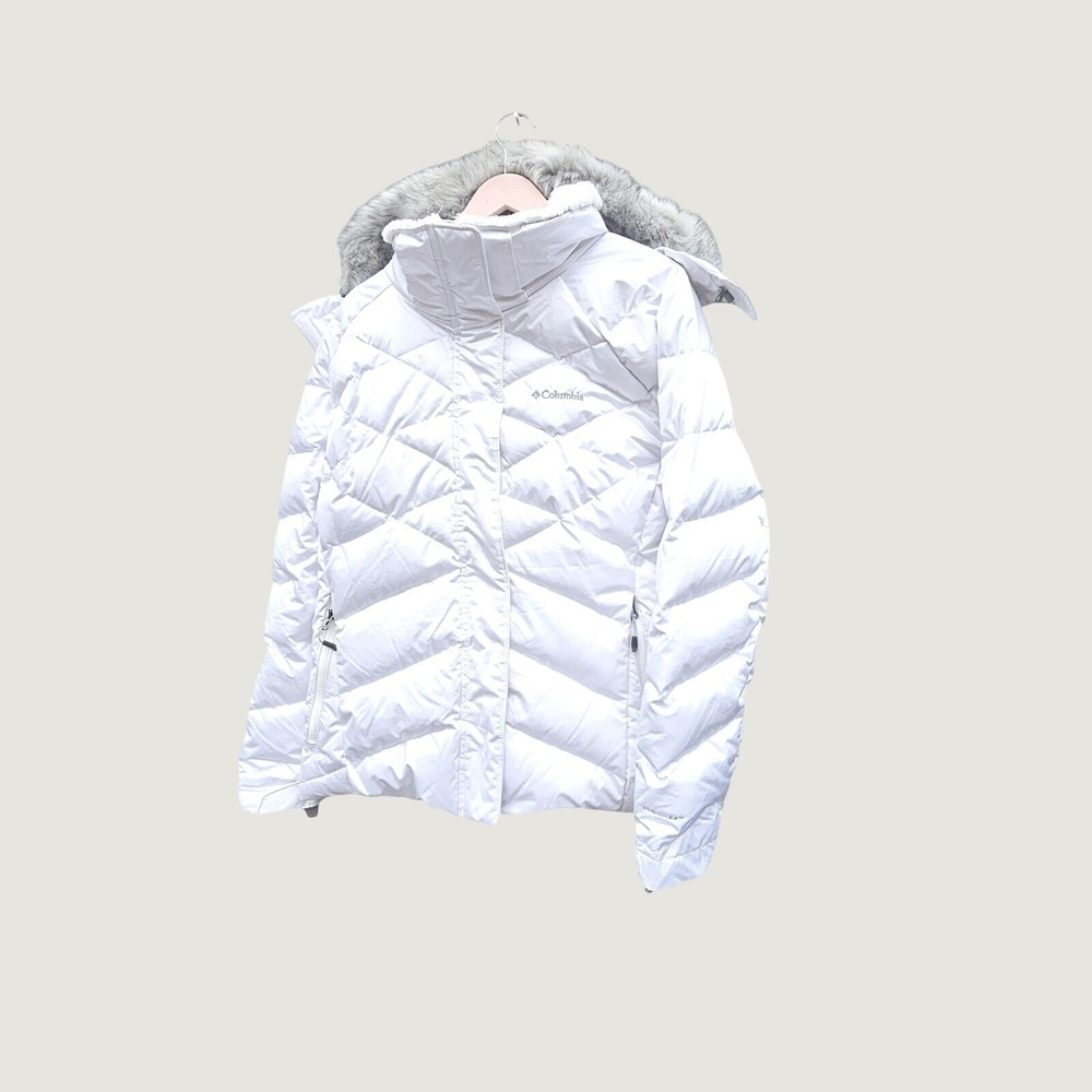Columbia Lay D Down Jacket Plus Size 2X White Omni-Heat Puffer Ski Coat Faux Fur